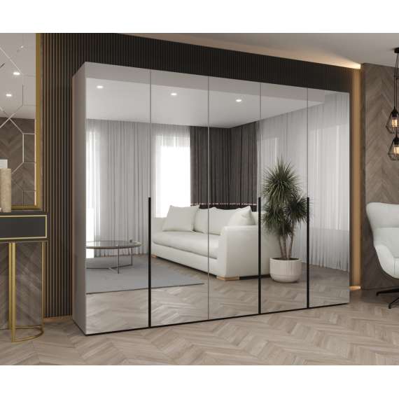 Garderobeskap ALICANTE 3 250x202 cm - cashmere - 5 dører - speil