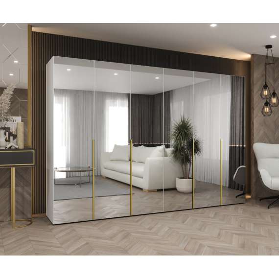 Garderobeskap ALICANTE 3 300x202 cm - hvit matt - 6 dører - speil