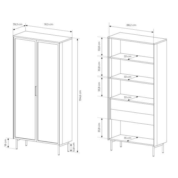 Vitrineskap Lumi 91x195 cm - cashmere - 2 dører - med belysning
