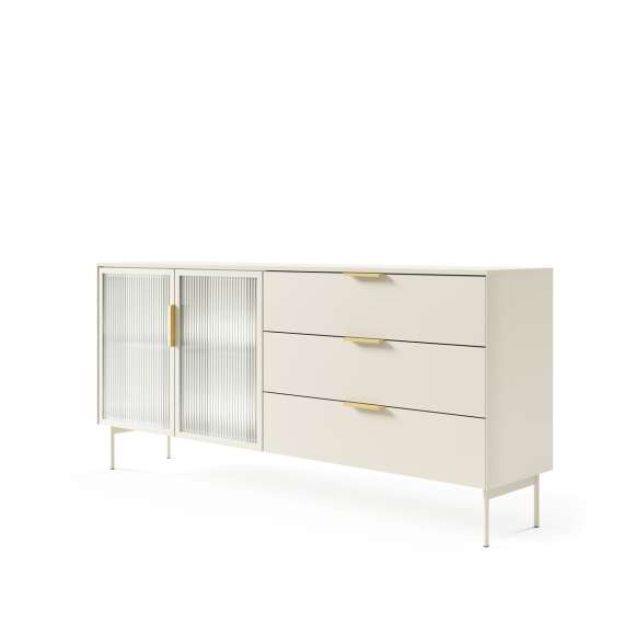 Skjenk Lumi 181x83 cm - cashmere - 2 dører - 3 skuffer - med belysning