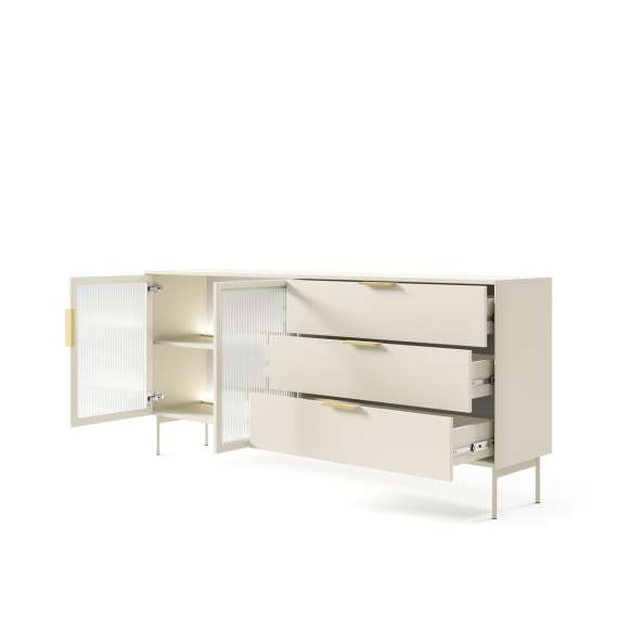 Skjenk Lumi 181x83 cm - cashmere - 2 dører - 3 skuffer - med belysning