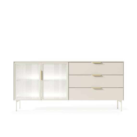 Skjenk Lumi 181x83 cm - cashmere - 2 dører - 3 skuffer - med belysning