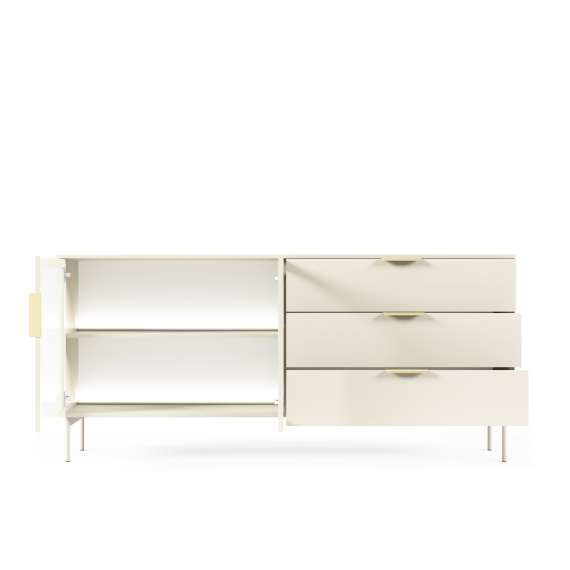 Skjenk Lumi 181x83 cm - cashmere - 2 dører - 3 skuffer - med belysning