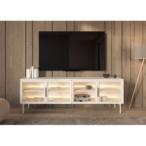 Tv-benk Lumi 181x62 cm - cashmere - 4 dører - med belysning