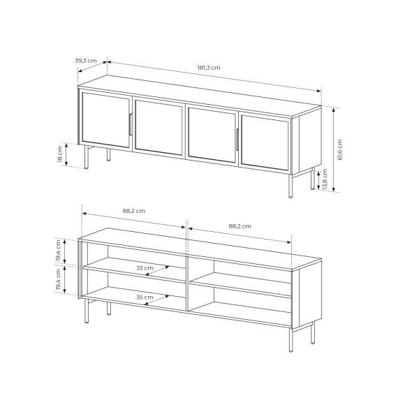 Tv-benk Lumi 181x62 cm - cashmere - 4 dører - med belysning