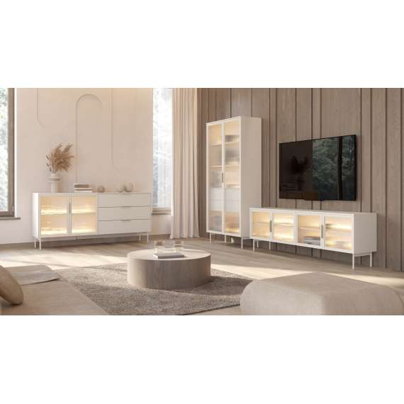 Tv-benk Lumi 181x62 cm - cashmere - 4 dører - med belysning