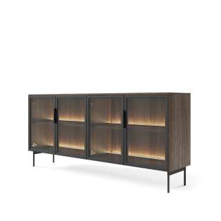 Skjenk Lumi 181x83 cm - mørk eik - 4 dører - med belysning