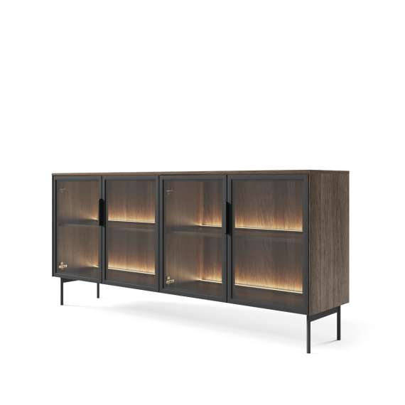 Skjenk Lumi 181x83 cm - mørk eik - 4 dører - med belysning