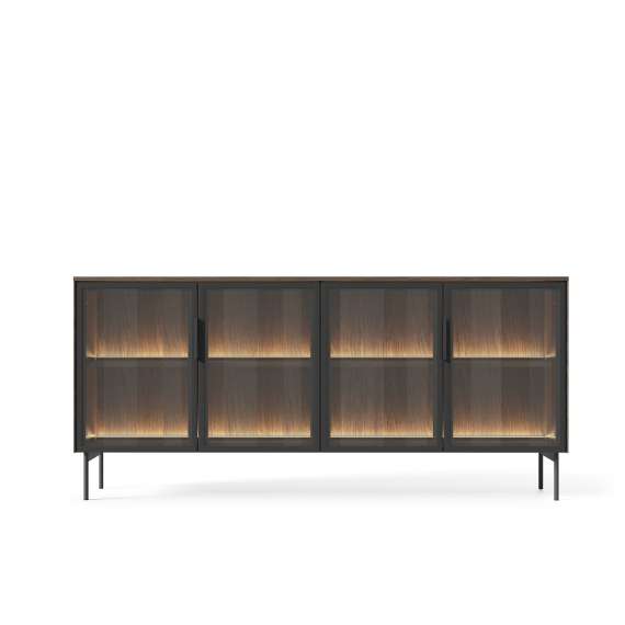 Skjenk Lumi 181x83 cm - mørk eik - 4 dører - med belysning