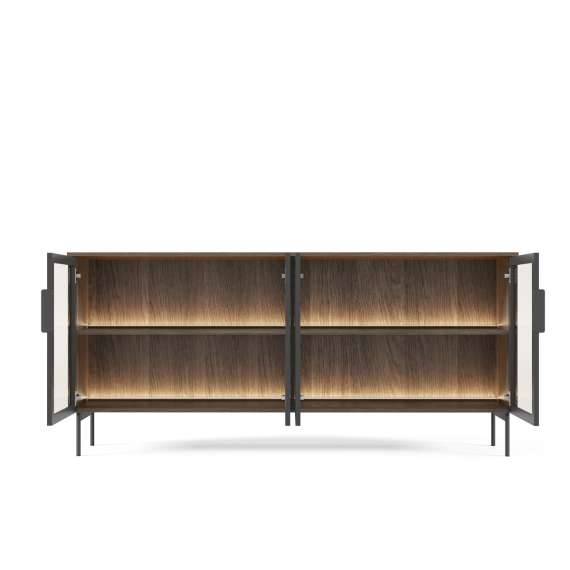 Skjenk Lumi 181x83 cm - mørk eik - 4 dører - med belysning