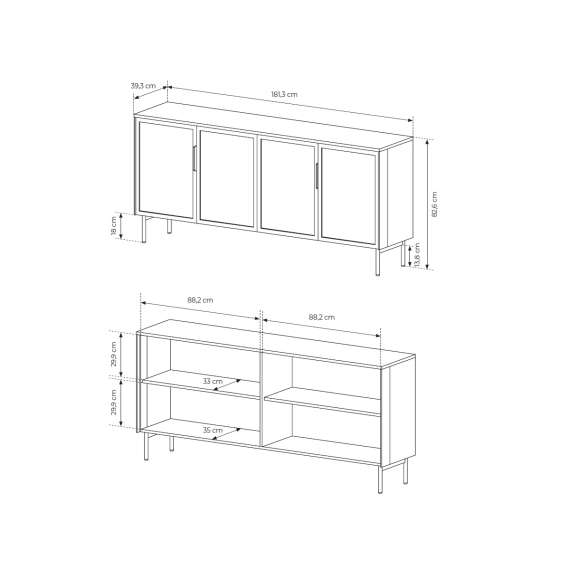 Skjenk Lumi 181x83 cm - mørk eik - 4 dører - med belysning