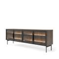 Tv-benk Lumi 181x62 cm - mørk eik - 4 dører - med belysning