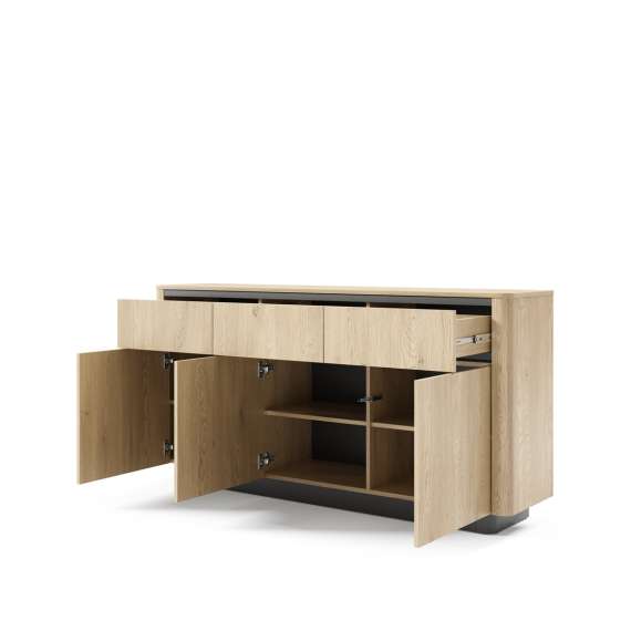 Skjenk Torro 163x83 cm - 3 dører - 3 skuffer - eik