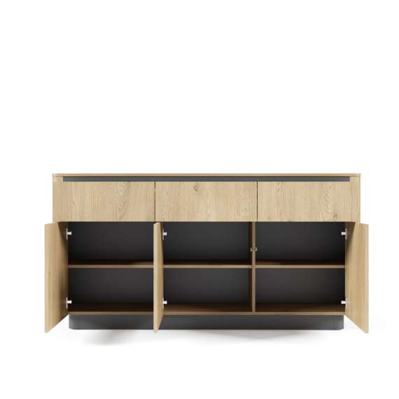 Skjenk Torro 163x83 cm - 3 dører - 3 skuffer - eik