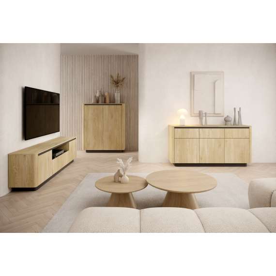 Skjenk Torro 163x83 cm - 3 dører - 3 skuffer - eik