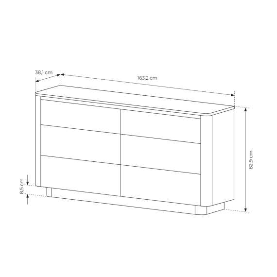 Kommode Torro 163x83 cm - 6 skuffer - eik