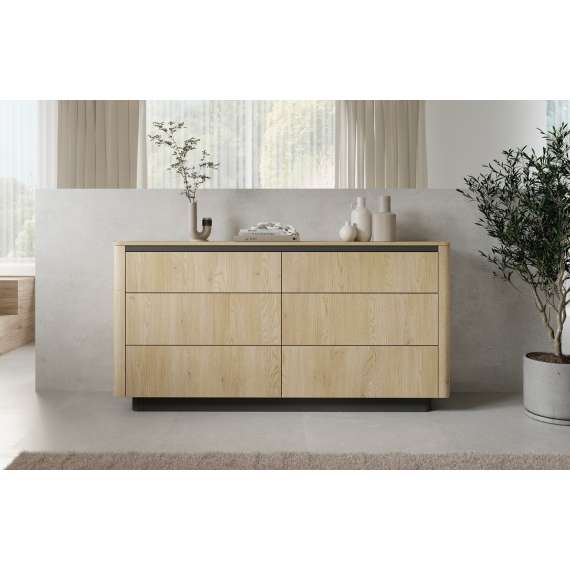 Kommode Torro 163x83 cm - 6 skuffer - eik