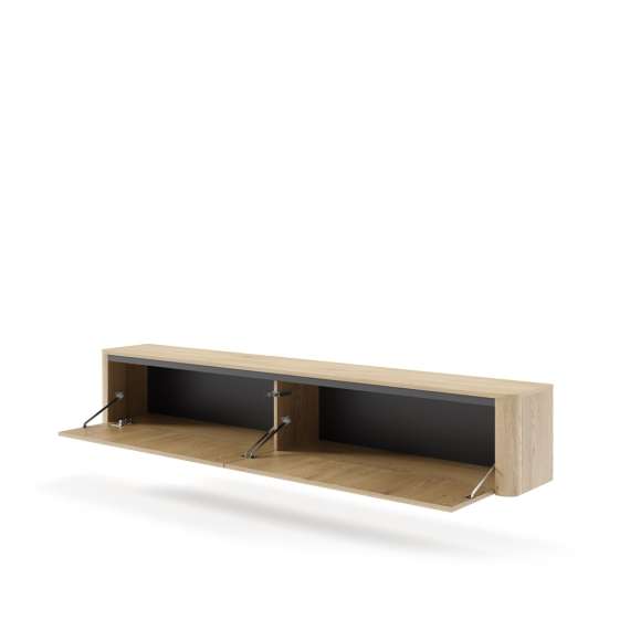 Tv-benk Torro 200x33 cm - vegghengt - 2 dører - eik