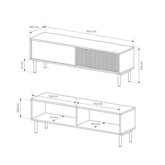 Tv-benk Tavo 153x52 cm - eik - 2 dører
