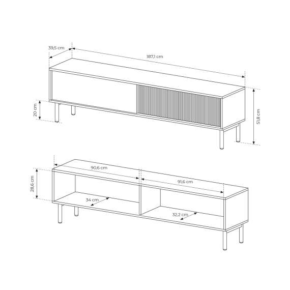 Tv-benk Tavo 187x52 cm - eik - 2 dører