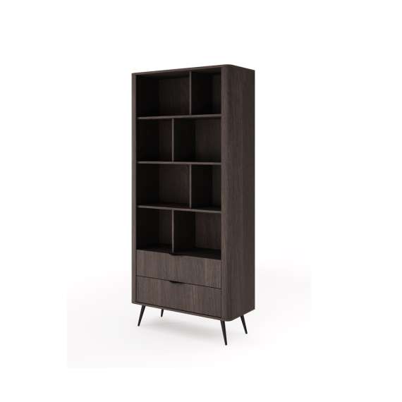 Reol Veris 88x194 cm - mørk eik - 2 skuffer - hyller