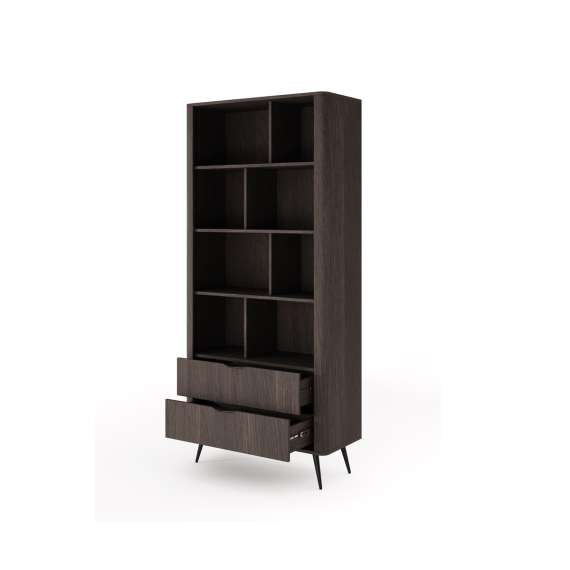 Reol Veris 88x194 cm - mørk eik - 2 skuffer - hyller