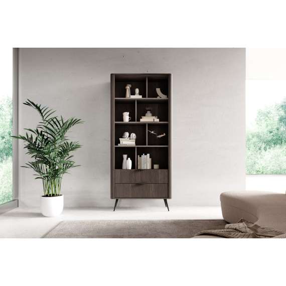 Reol Veris 88x194 cm - mørk eik - 2 skuffer - hyller