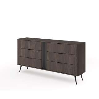 Kommode Veris 163x81 cm - mørk eik - 6 skuffer