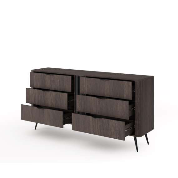 Kommode Veris 163x81 cm - mørk eik - 6 skuffer