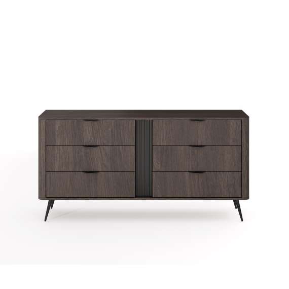 Kommode Veris 163x81 cm - mørk eik - 6 skuffer