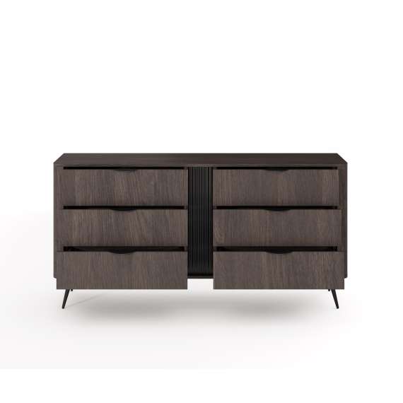 Kommode Veris 163x81 cm - mørk eik - 6 skuffer