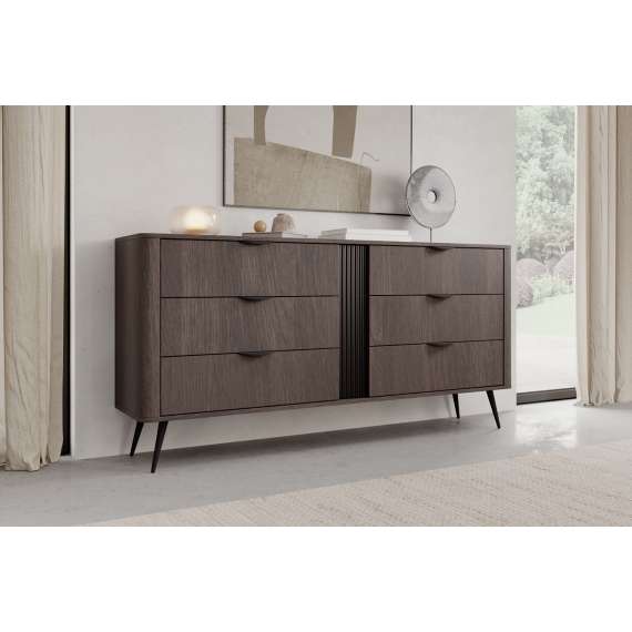 Kommode Veris 163x81 cm - mørk eik - 6 skuffer