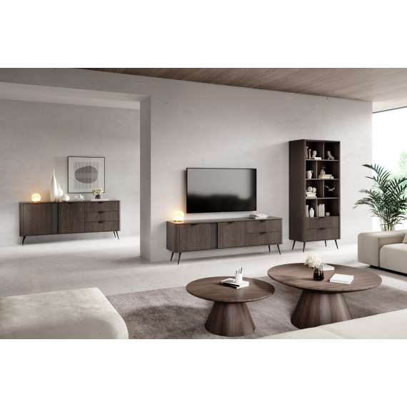 Kommode Veris 163x81 cm - mørk eik - 6 skuffer