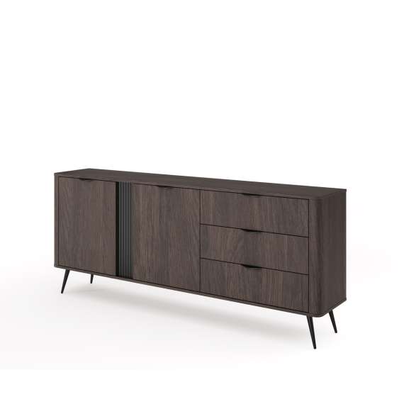 Skjenk Veris 195x81 cm - mørk eik - 2 dører - 3 skuffer