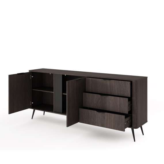 Skjenk Veris 195x81 cm - mørk eik - 2 dører - 3 skuffer