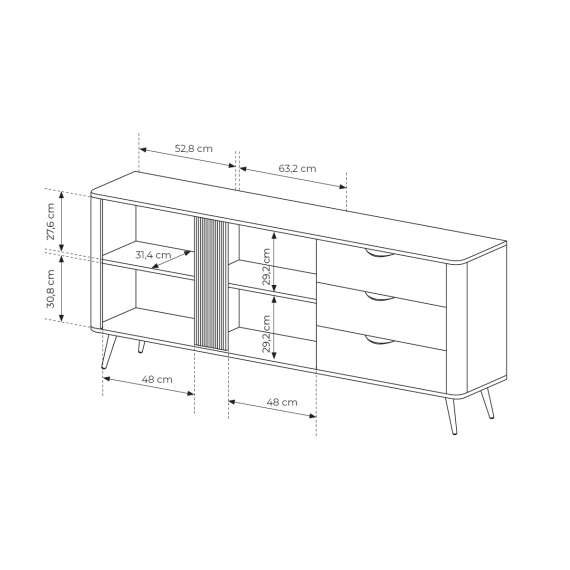 Skjenk Veris 195x81 cm - mørk eik - 2 dører - 3 skuffer
