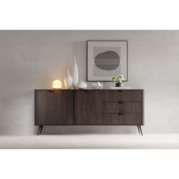 Skjenk Veris 195x81 cm - mørk eik - 2 dører - 3 skuffer