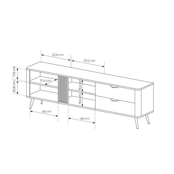 Tv-benk Veris 195x61 cm - mørk eik - 2 dører -  2 skuffer