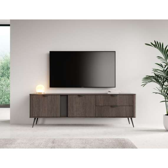 Tv-benk Veris 195x61 cm - mørk eik - 2 dører -  2 skuffer