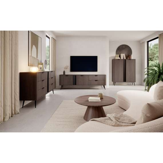 Tv-benk Veris 195x61 cm - mørk eik - 2 dører -  2 skuffer