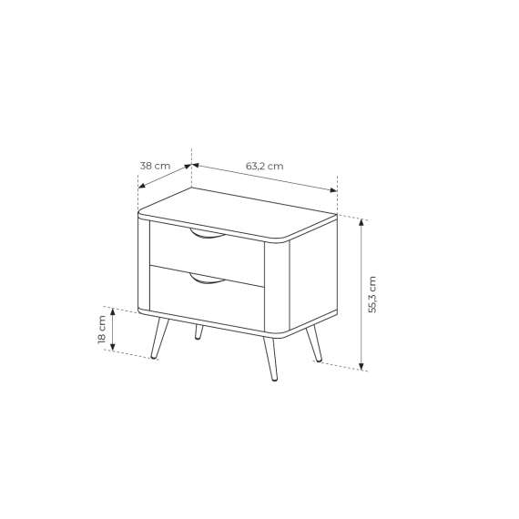 Nattbord Veris 63x55 cm - mørk eik - 2 skuffer