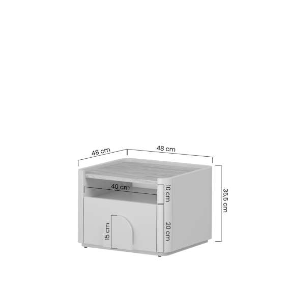 Nattbord AMILIO - 48x35 cm - 1 skuff- cashmere - oljet eik