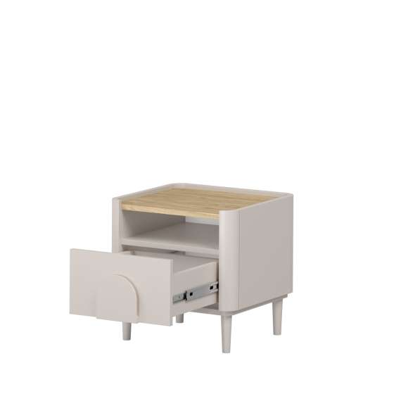 Nattbord AMILIO - 48x48 cm - 1 skuff- cashmere - oljet eik - tre bein