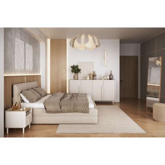 Nattbord AMILIO - 50x48 cm - 1 skuff- cashmere - oljet eik - tre bein