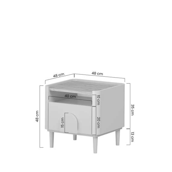 Nattbord AMILIO - 48x48 cm - 1 skuff- cashmere - oljet eik - tre bein