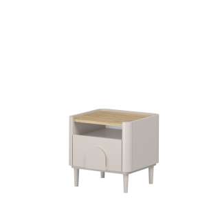 Nattbord AMILIO - 50x48 cm - 1 skuff- cashmere - oljet eik - tre bein