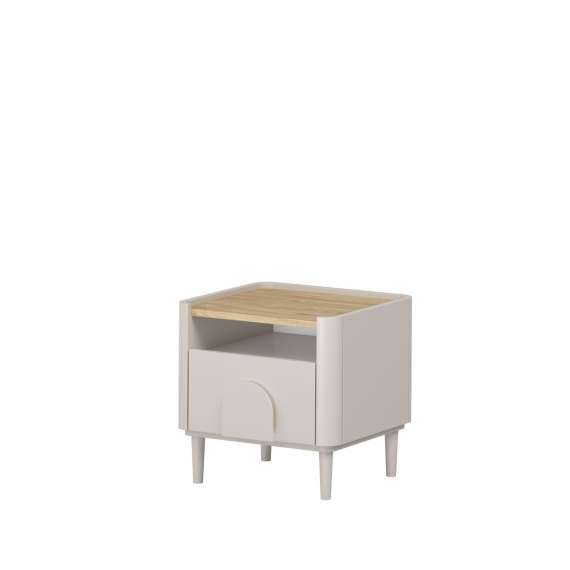 Nattbord AMILIO - 50x48 cm - 1 skuff- cashmere - oljet eik - tre bein