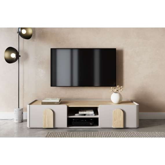 Tv-ben AMILIO - 170x36 cm - 1 skuff- 1 dør- cashmere - oljet eik