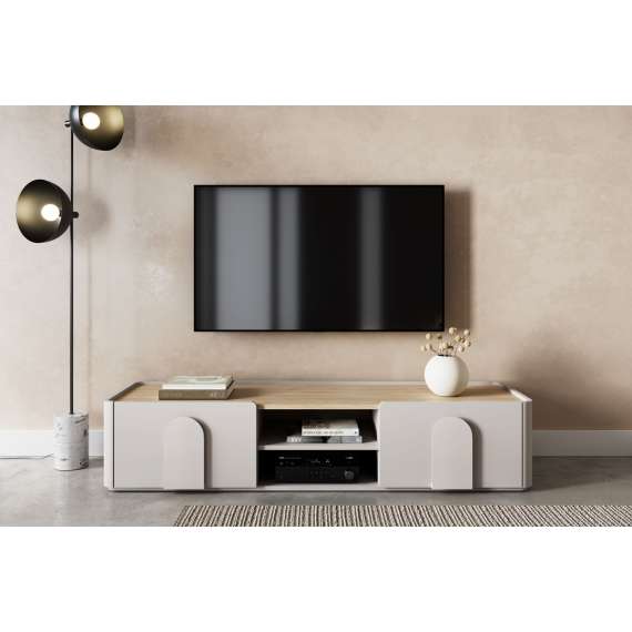 Tv-ben AMILIO - 170x36 cm - 1 skuff- 1 dør- cashmere - oljet eik