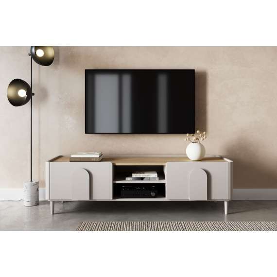 Tv-ben AMILIO - 170x48 cm - 1 skuff- 1 dør- cashmere - oljet eik